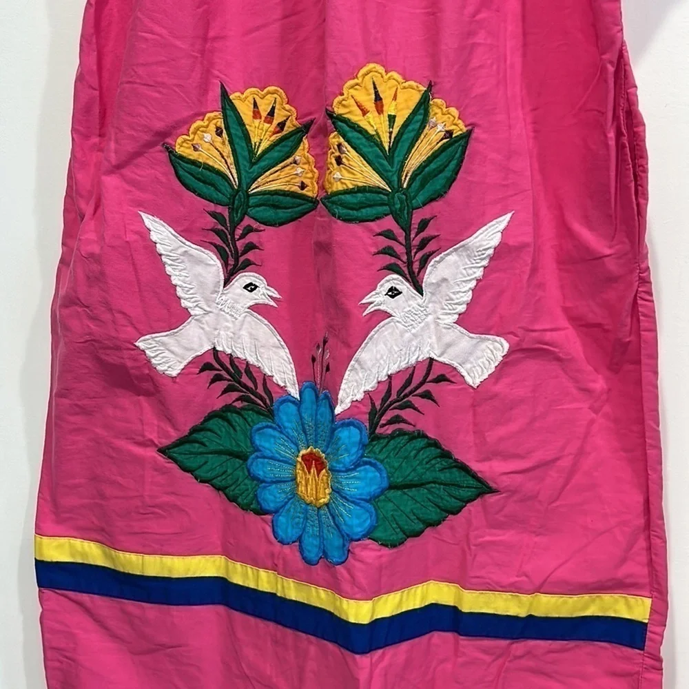 Vintage Embroidered peace love nature midi dress pink sleeveless medium - Picture 2 of 5